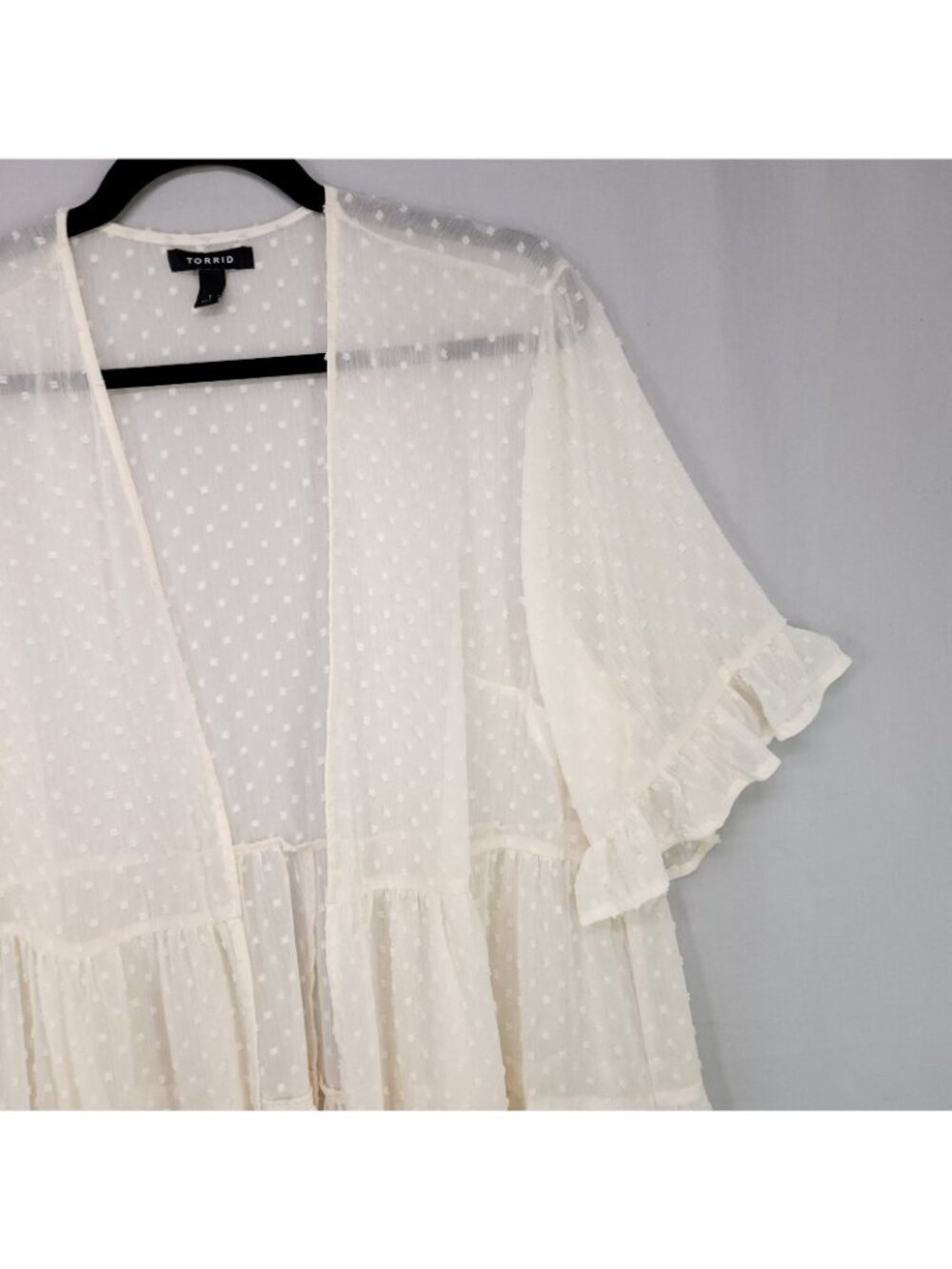 Torrid Kimono Plus Size 1 Womens Tiered Sheer Ruffle Open Swiss Dot Cover-up - Picture 12 of 14